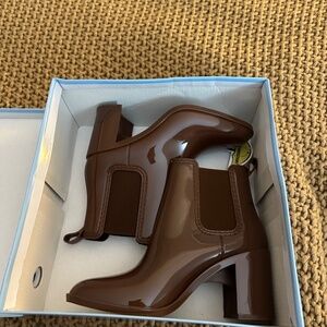 Jeffrey Campbell HURRICANE2 heeled rain boot , COFFEE SHINY